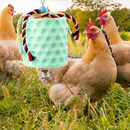 Oooct Large Chicken Chewing Toy, Chick Beak Grinding Calcium Stone with Bells, Chicken Coop Accessories, Cage Toys for Cockatiel Parakeet Parrot Budgies Rat Hamster Rabbit Bunny Green
