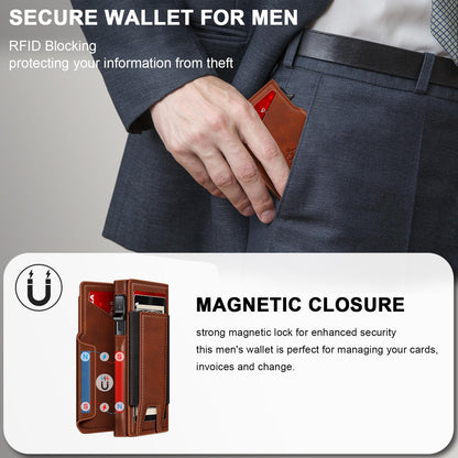 Wallet for Men Wallet with Slim Pop Up Card Holder 9-13 Cards, Bifold Minimalist Smart Wallet RFID Blocking Credit Card Holder with ID Window & Stretchable Cash Slot Compact Metal Aluminum Card Case