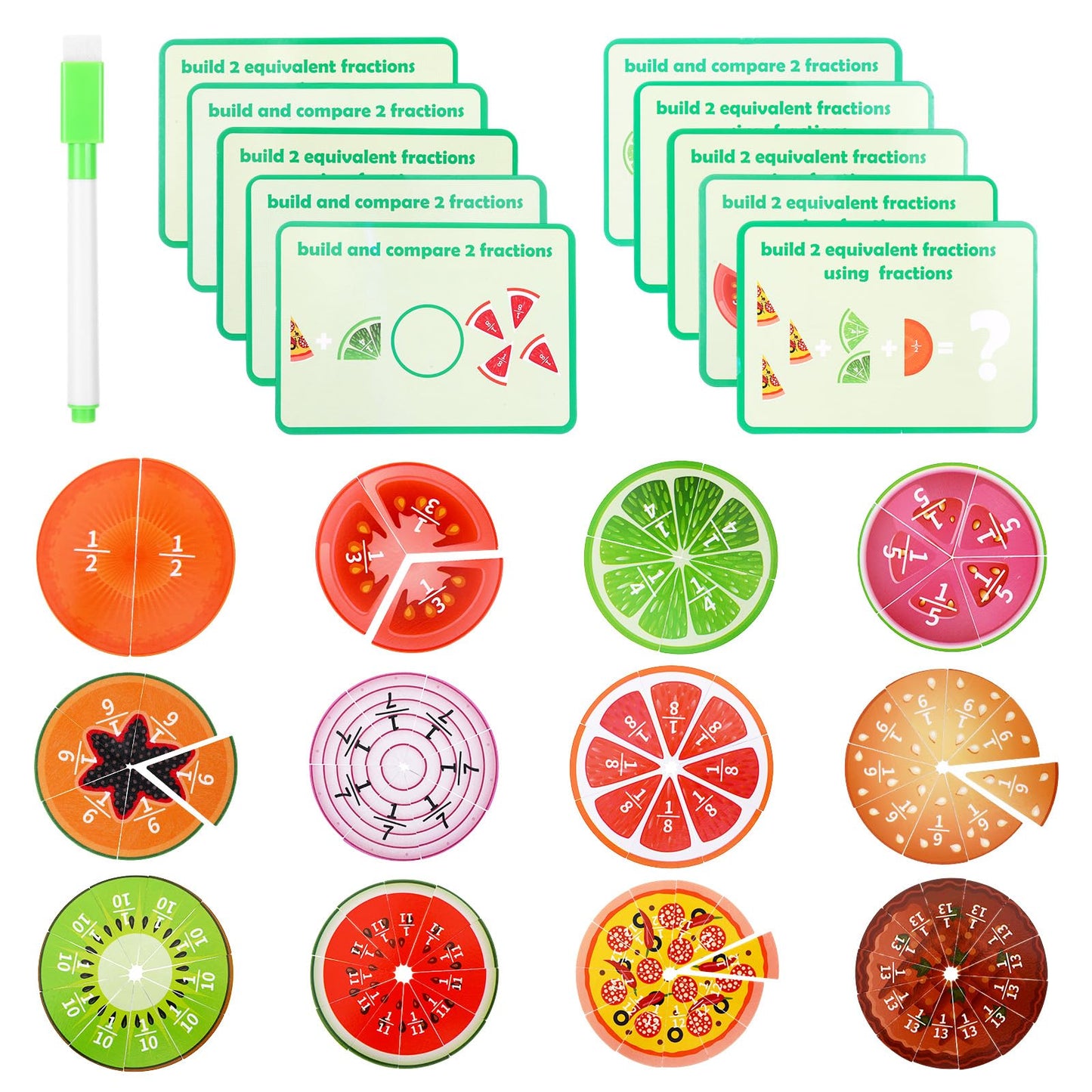 YONHTUTU Fraction Tiles & Circles Math Manipulatives 2nd, 3rd, 4th, 5th Grade for Elementary Teachers Fraction Manipulatives School Homeschool Classroom Whiteboard Teaching Supplies