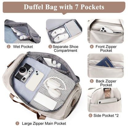 Extra Large Travel Duffle Bag with Shoe Compartment & Toiletry Bag, XL Weekender Bags for Women, Carry On Overnight Bags for Gym Sports, Water-Resistant Hospital Bag for Labor and Delivery
