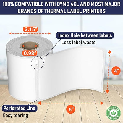 Dasher Products Thermal Shipping Labels Compatible with Dymo LabelWriter 4XL 1744907 4x6 Internet Postage Labels, Water Resistant, Strong Adhesive, Perforated, 220 per Roll (4 Pack)