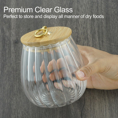LUATSDAR Clear Glass Jar Coffee Canister, Cookie Candy Jar Sugar Container with Airtight Bamboo Lid, 23 FL OZ Kitchen Food Storage Container for Pantry, Flour, Pasta, Cereal, Beans, Spice, Oval