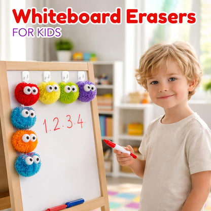4E's Novelty 12 Pack Googly Eye Dry Erase Board Erasers Bulk - Microfiber Shag Washable Multicolor Whiteboard Erasers for Teachers Kids, Back to School Classroom Supplies School Essential