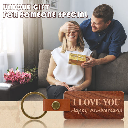 Batiyeer 30 Pcs Wooden Keychain Blanks 5 Colors Rectangle Wood Key Chain with Leather Strap Unfinished Gifts for Father