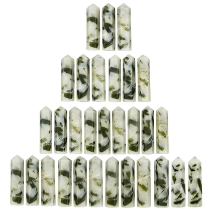 Amazing Gemstone Green Tourmaline in Quartz Crystal Points Bulk Healing Crystals - Pack of 3 Single Terminated Healing Wand Point Bulk Crystals for Crafts, Crystal Grid, DIY Work