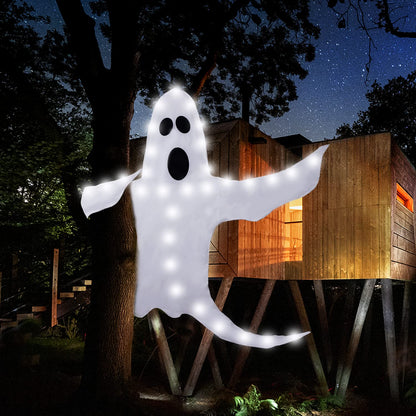 CCINEE Peek A Boo Hanging Ghost with White Lights 50" X 53" Prelit Large Spooky Outdoor Tree Wrap Ghost Decoration for Halloween Party Lawn Patio Haunted House Props Supply