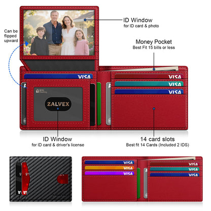 Wallet for Men Slim RFID Blocking Leather Credit Card Holder Wallet for 14 Cards, Bifold Minimalist Thin Wallet with 2 ID Windows & Cash Slot, Front Pockt Carteras Para Hombres, Birthday Gifts for Men