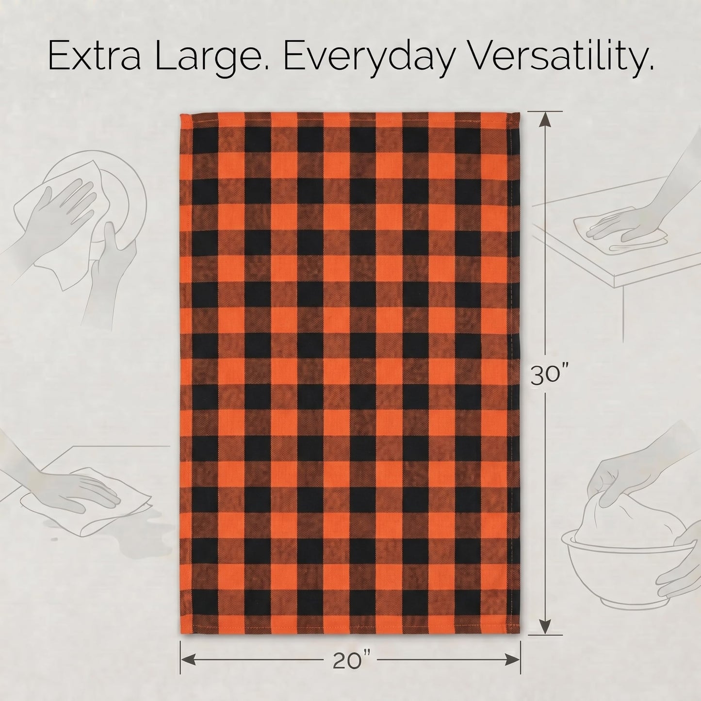 Urban Villa Halloween Kitchen Towels Set of 6 Dish Towels Size 20''x30'' Buffalo Checks Orange/Black 100% Cotton Highly Absorbent Quick Drying Dish Cloths & Dish Towels with Hanging Loop Tea Towels
