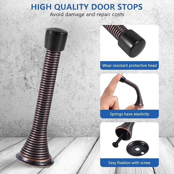 KISEER 24 Pack Spring Door Stops 3 1/4 Inch Flexible Heavy Duty Spring Door Stopper with RustProof Screw Rubber Bumper Tips (Antique Brass)
