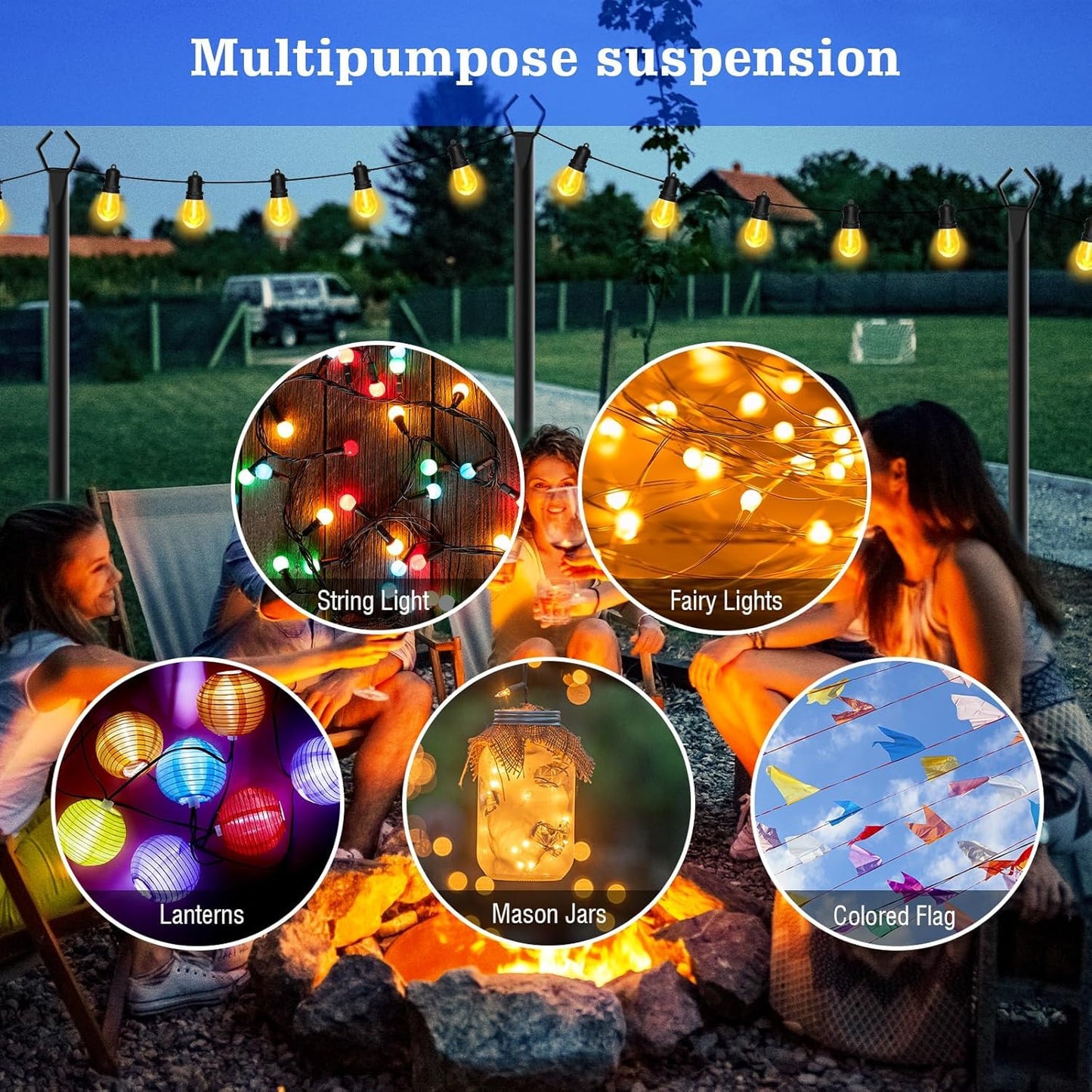 SINLEY 4 Pack String Light Poles,10 Ft Metal Poles with Fork for Outdoor String Lights,Outdoor Light Poles with Fork,Poles/Post/Stand for Outside,Patio,Deck,Backyard,Garden Wedding,Party