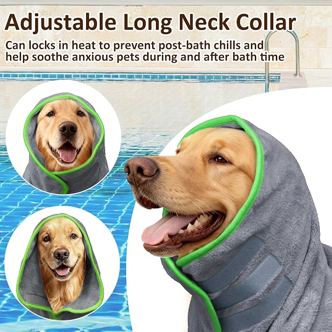 Soft Dog Bathrobe Fast Drying Dog Coat, Super Absorbent Dog Towels for After Bath, Microfiber Pet Robe Adjustable Collar & Belly Warm Keeping Dogs Coat for Pet Dogs & Cats (Grey, Small)