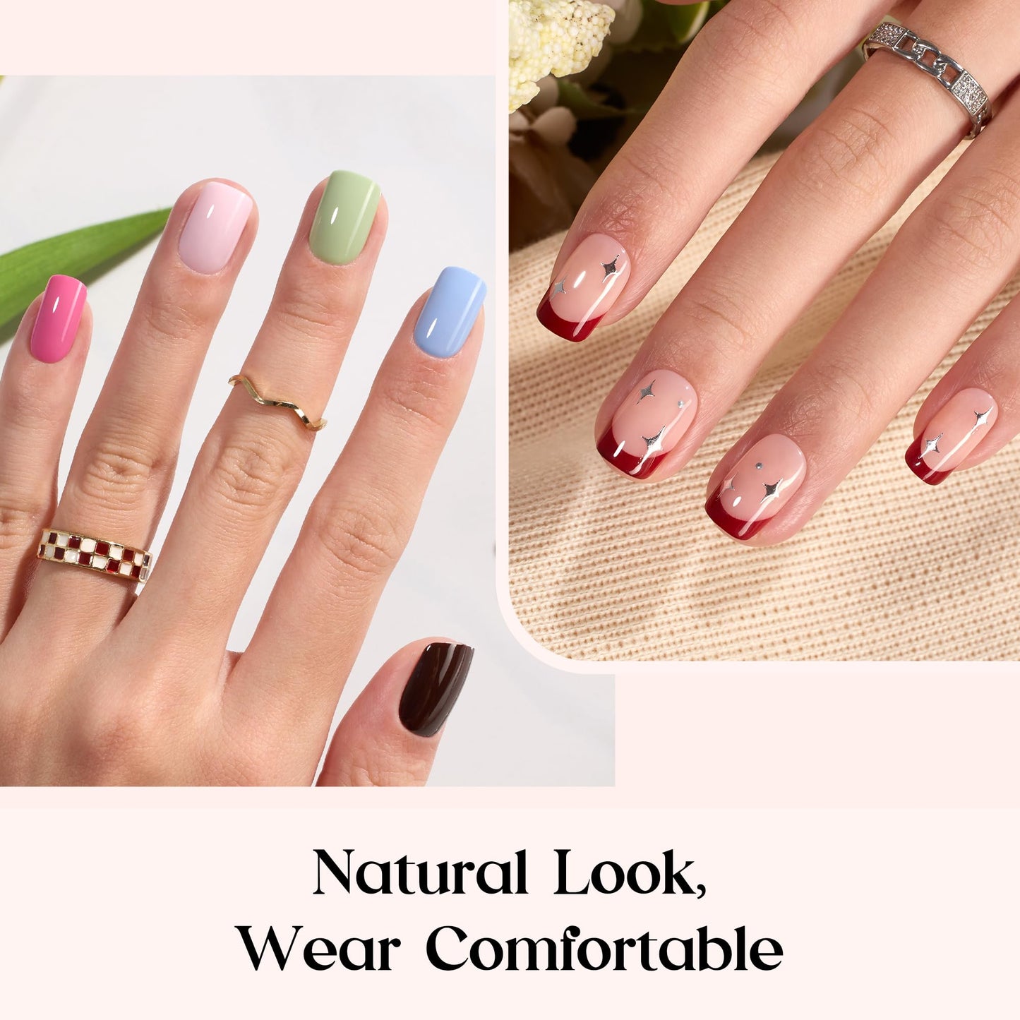 Beetles Press on Nails Kit 720Pcs 24 Colors, Press on Nails Short Almond Glossy Matte Glitter With Nail Glue & Nail Tabs Stickers, Natural Fit Lightweight Fake Nails Kit Art For Women Girls