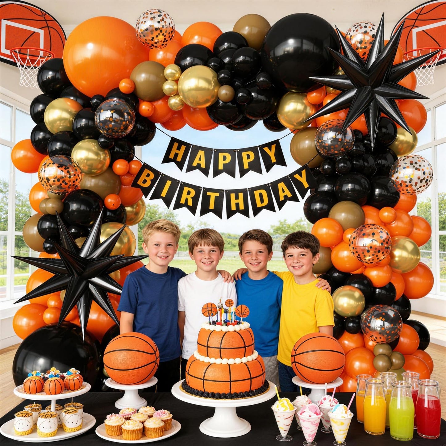 FYUVH Black Orange Arch Kit Garland with Gold Brown Balloons Star Balloon