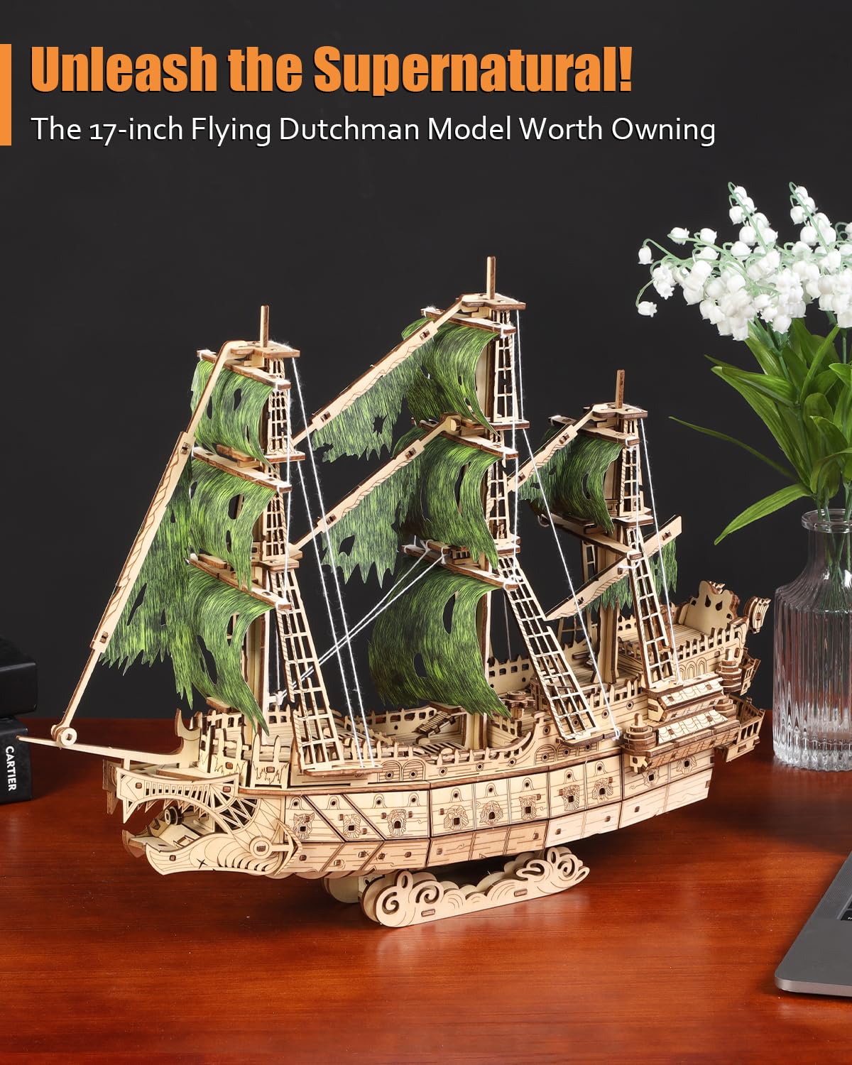 Jigtoy Challenging Flying Dutchman 3D Wooden Puzzles for Adults Pirate Ship Model Kit to Build - Ideal Christmas or Birthday Gift for Puzzle Enthusiasts