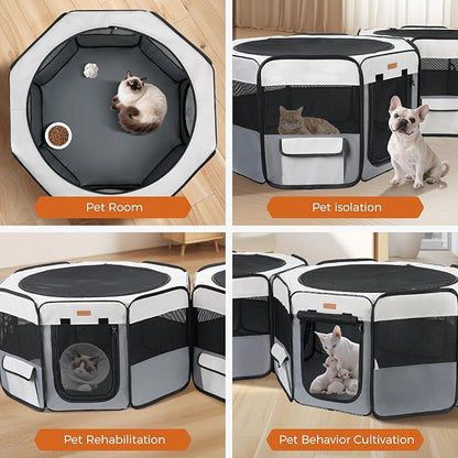 Lekereise 2-in-1 Large Cat Playpen, 65" * 19.7"in Portable Pet Playpen, Dog Playpen Indoor Outdoor for Cats, Puppies, Detachable into 2 Separate Playpens, with a Carry Bag
