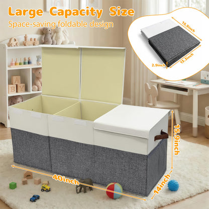 Extra Large Toy Storage Box with Lid, Collapsible Kids Toy Box, Sturdy Toys Storage Chest Bin Organizer Basket with Dividers for Kids, Boys, Girls, Living Room, Bedroom, Nursery, Playroom, 40"x14"x16"