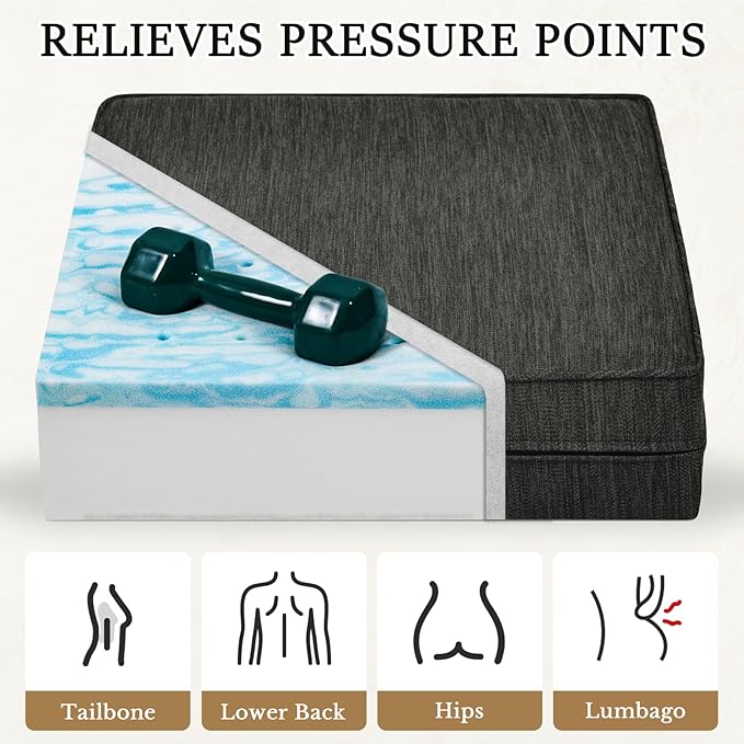 baibu Gel Memory Foam Recliner Cushions with Lumbar Support Pillow for Elderly, 20x20x5 Inch Thick Dual-Layer Patent Design Non-Slip Seat Cushion for Recliner Chair for Reduce Hip & Lumbar Pain, Black