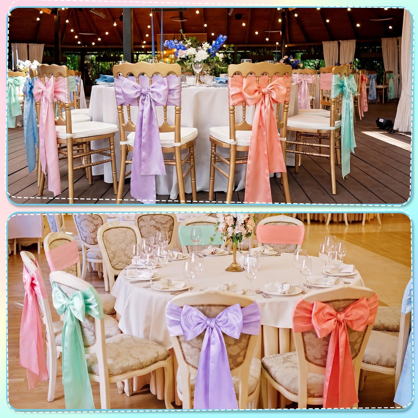 Tegeme Pastel Chair Sashes Bows Satins Soft Chair Ribbon Sashes Wedding Aisle Church Bows Decor for Wedding Banquet Party Easter Garden Events Decoration (10 Pcs,7" X 108")
