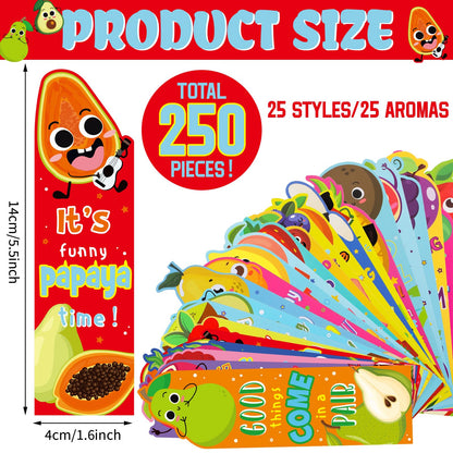 Fainne 250 Pcs Scented Bookmarks Kids Bulk Scratch and Sniff Bookmarks Fun Fruit Food Assorted Educational Bookmark for Students Teens Reader 25 Styles, 25 Scents