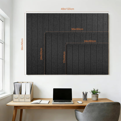 Lightomorrow Bulletin Board, 24 x 18 inches Felt Board Decorative Pin Board, 4' x 3' Cork Board Alternative for Wall, Foldable Photo Board with 20 Pushpins - Black Stripes