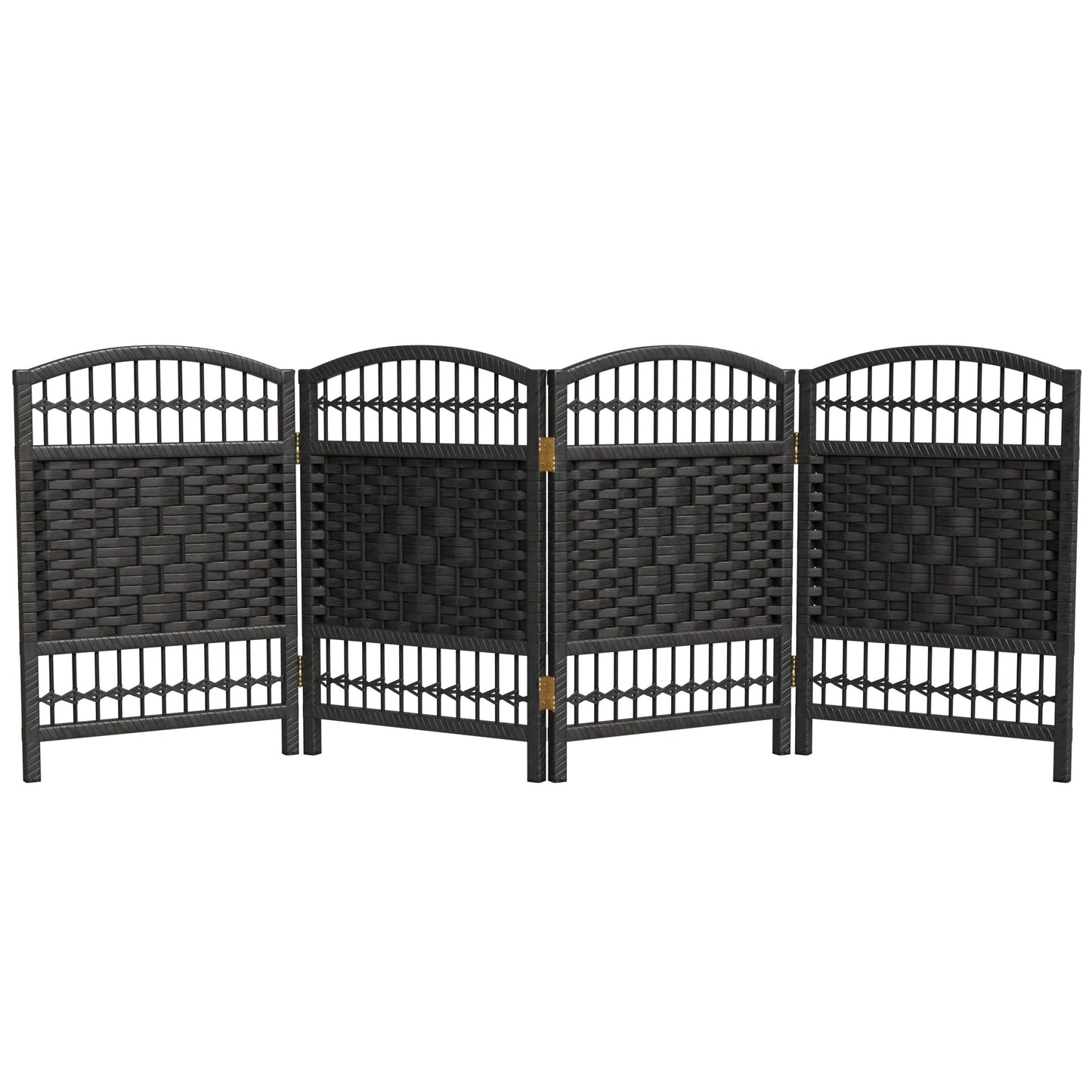 Red Lantern 2 ft. Short Fiber Weave Folding Screen - Black - 4 Panels