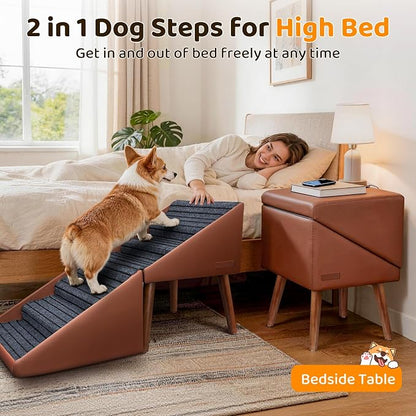 Dog Stairs & Ramp for High Bed and Couch, 22.8" 6-Step Foldable Split Ottoman Pet Steps, Non-Slip Joint Relief for Small/Medium/Large Dogs, Senior & Injured Pets, Converts to Bedside Footstool