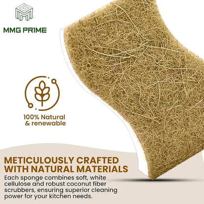 Natural Kitchen Sponge –24-Pack Biodegradable Sponges for Dishes –Compostable Dish Washing Scrubbers – Eco Friendly Non-Scratch Cellulose & Coconut Husk Scrubber Sponges for Cleaning