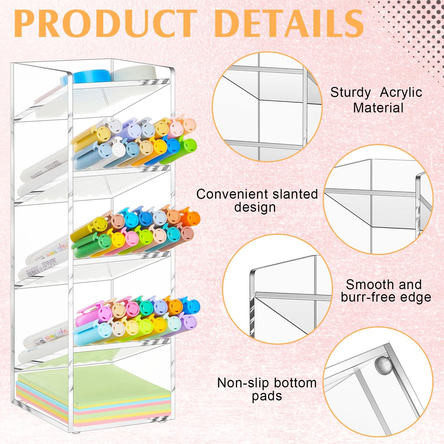 MotiMind Acrylic Pen Organizer Storage for 50 Markers Vertical Marker Organizer Acrylic Pen Display Holder for Office Desk Desktop Stationery Pencil Storage, Clear, 3.4 x 4 x 10.2 Inch