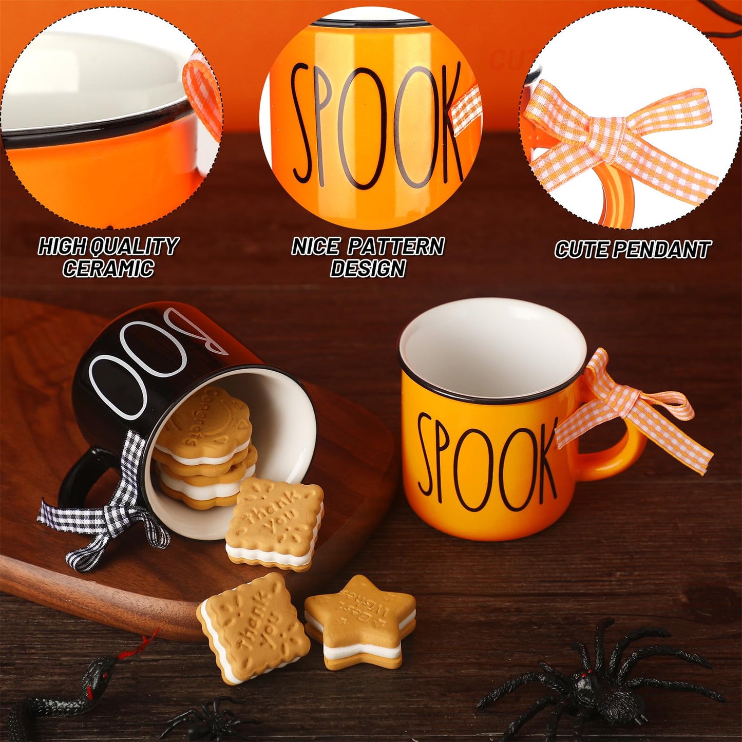 Suttmin Halloween Mini Coffee Mugs Set of 6 Pumpkin Ghost Witch Mini Coffee Cups Tiered Tray Decor for Halloween Kitchen Bar Coffee Decoration Centerpiece Housewarming Gift
