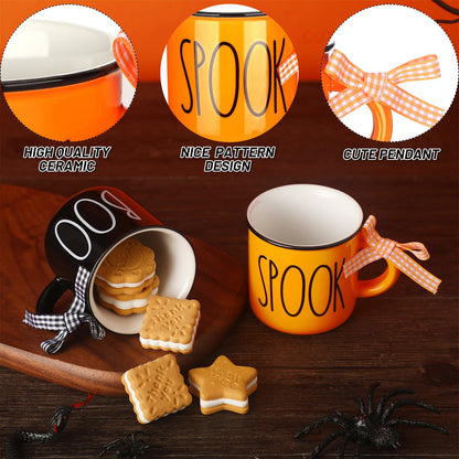 Suttmin Halloween Mini Coffee Mugs Set of 6 Pumpkin Ghost Witch Mini Coffee Cups Tiered Tray Decor for Halloween Kitchen Bar Coffee Decoration Centerpiece Housewarming Gift