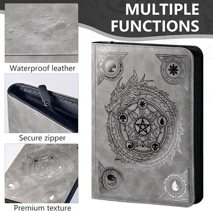 Trading card binder,Ringless Zip laser foiling Binder,540 Double Sided Pocket Collectible Trading Card Albums for YGO,MTG, DTCG,Sport Card, Game Cards (MTG Gray)