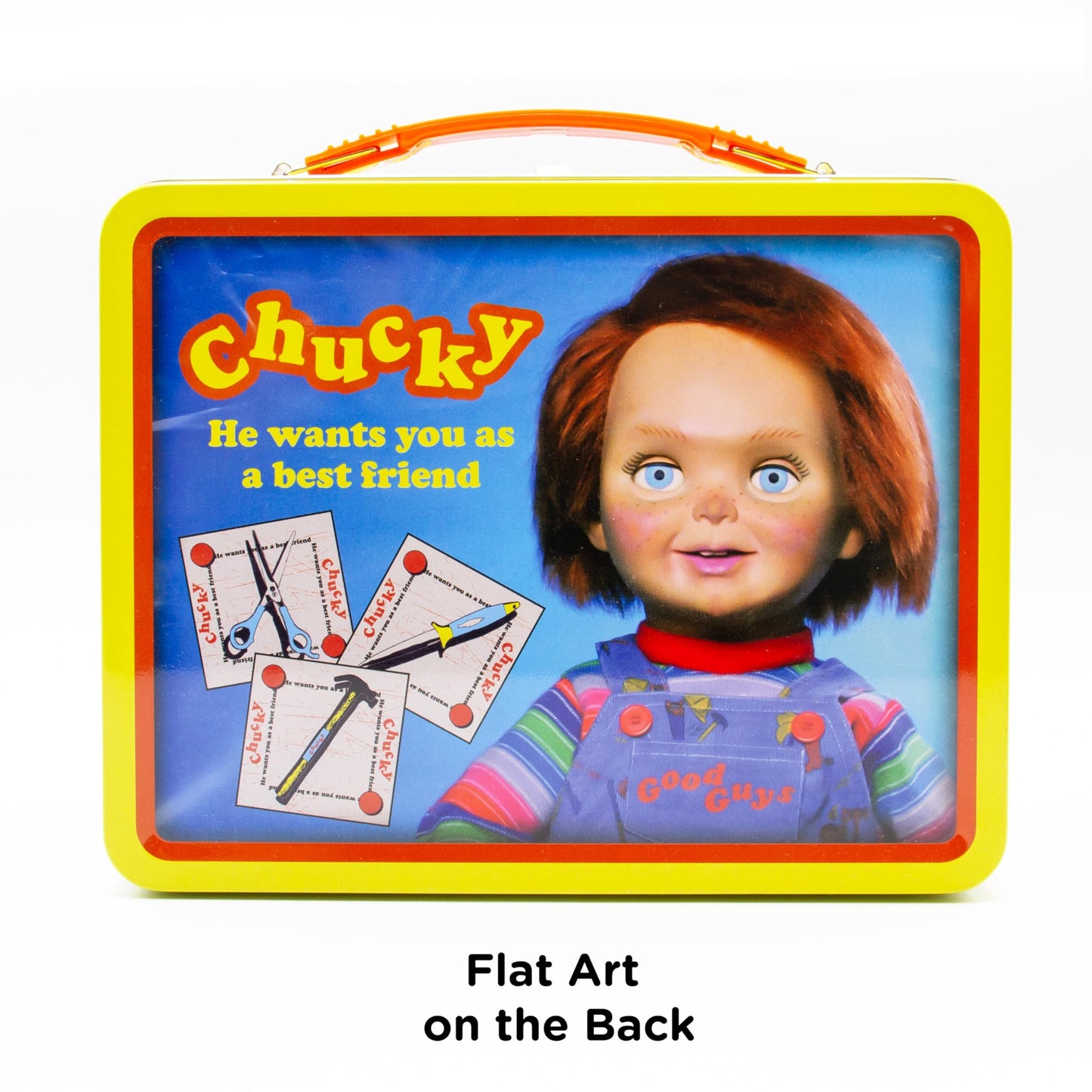 AQUARIUS Chucky Fun Box - Sturdy Tin Storage Box with Plastic Handle & Embossed Front Cover - Officially Licensed Child's Play Merchandise & Collectible Gift for Kids, Teens & Adults
