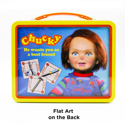 AQUARIUS Chucky Fun Box - Sturdy Tin Storage Box with Plastic Handle & Embossed Front Cover - Officially Licensed Child's Play Merchandise & Collectible Gift for Kids, Teens & Adults