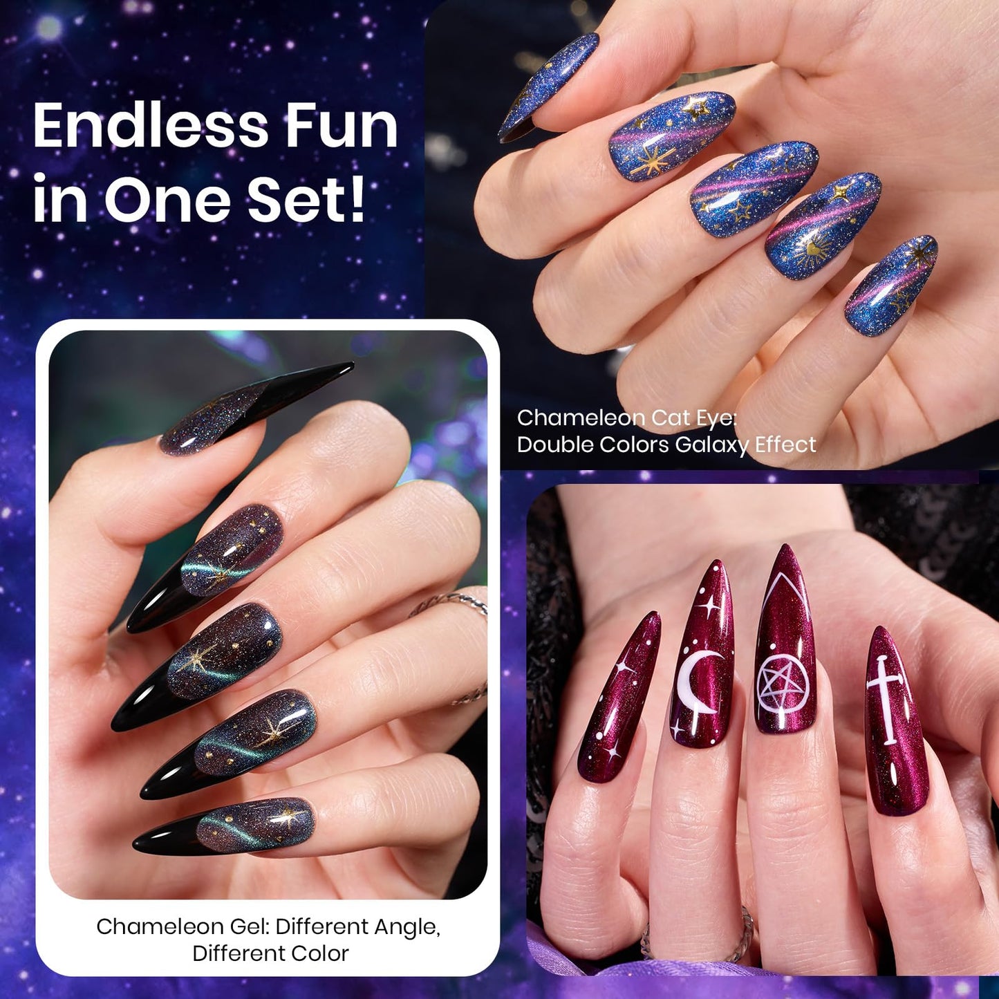 Beetles Cat Eye Gel Nail Polish Set, 6 Colors Glitter Red Pink Shiny Brown Burgundy Purple Blue Green Magnetic Effect Sparkle Stunning Nail Gel Polish Kit Soak Off UV Manicure Gifts for Women