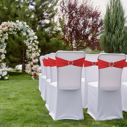 150 Pack Spandex Stretch Chair Sashes Bows, Elastic Stretch Chair Cover Bands Ties with Buckle Slider for Wedding Party Ceremony Reception Event Banquet Decoration (Red)