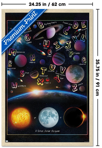 Trends International Ali Chris - The Solar System: Total Eclipse Letters Wall Poster, 34L x 22.4W, Blonde Framed Version