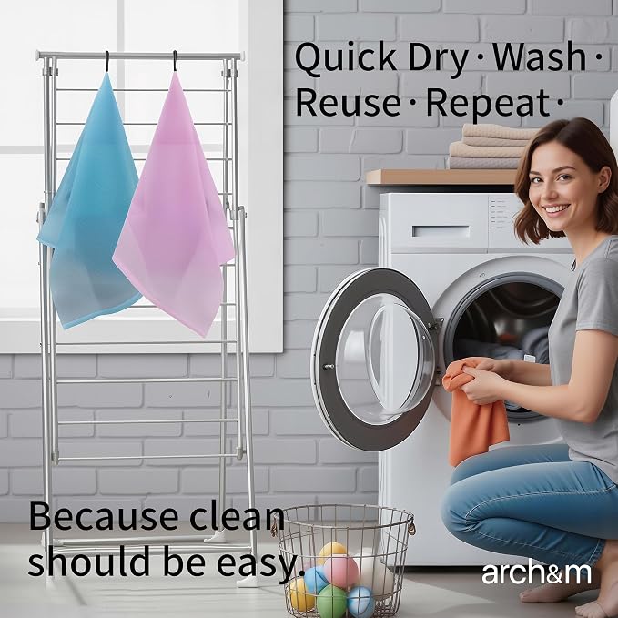 ARCH&M Exfoliating Washcloth 12 Pack, Black Off-White Navy-Blue | Back Scrubber for Shower, Japanese Exfoliating Shower Towel, Korean Beauty Wash Cloth, Daily Use