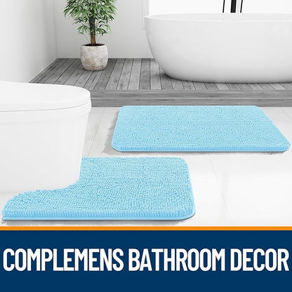 OLANLY Small Bathroom Rugs 24x16, Extra Soft Absorbent Chenille Bath Rugs, Rubber Backing Quick Dry, Machine Washable Bath Mats for Bathroom Floor, Tub and Shower, Home Decor Accessories, Sky Blue