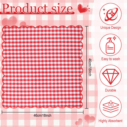 SmoothNovelty 12 Pack Buffalo Plaid Cloth Napkins 18x18 Inch Checkered Cloth Napkins Scalloped Soft Cotton Table Mat Washable Reusable for Dinner Wedding Holiday Birthday Parties (Classic,Red)