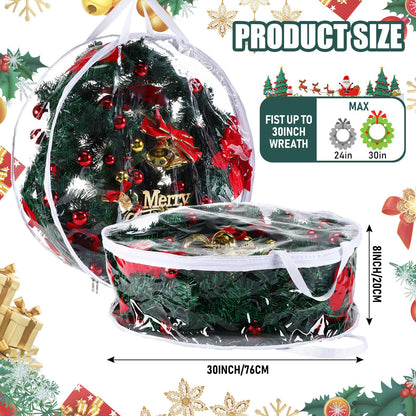 Zhengmy 10 Pcs 30 Inch Christmas Wreath Storage Bags Transparent Wreath Storage Container Bulk Wreaths Box with Dual Zippers and Handles for Xmas Holiday Wreaths Garland