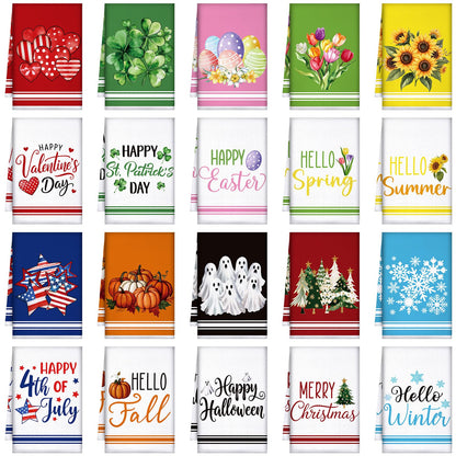 FuWeave 20 Pcs Holiday Kitchen Towels Set Seasonal Decorative Hand Towels Bulk Summer Patriotic 4th of July Tea Dishcloths with Hanging Loop for Kitchen Bathroom Cooking(Fresh)