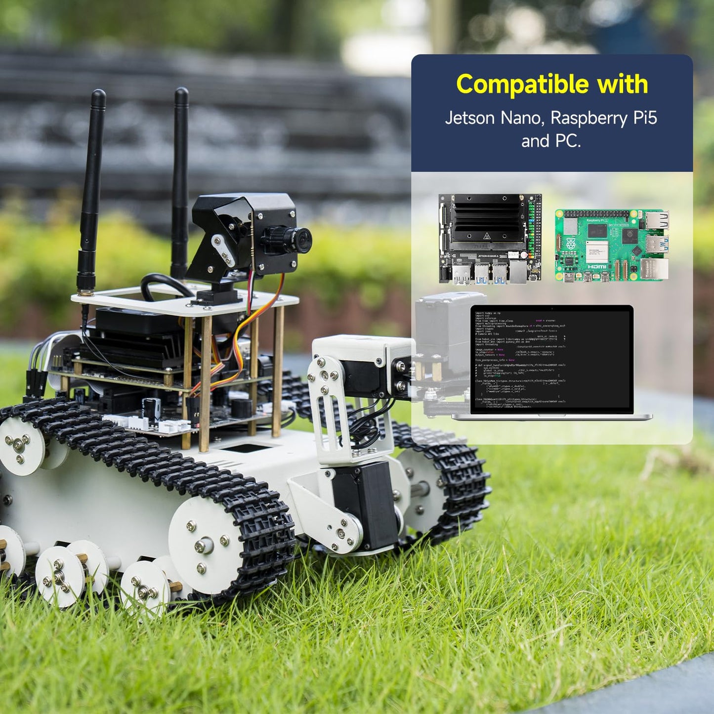 Yahboom Raspberry Pi 5 Robot Track Tank Car Kit with Robotic Arm Artificial Intelligence Learning Electronic Programming for Teens Adults (Transbot-SE with Pi 5 4G)