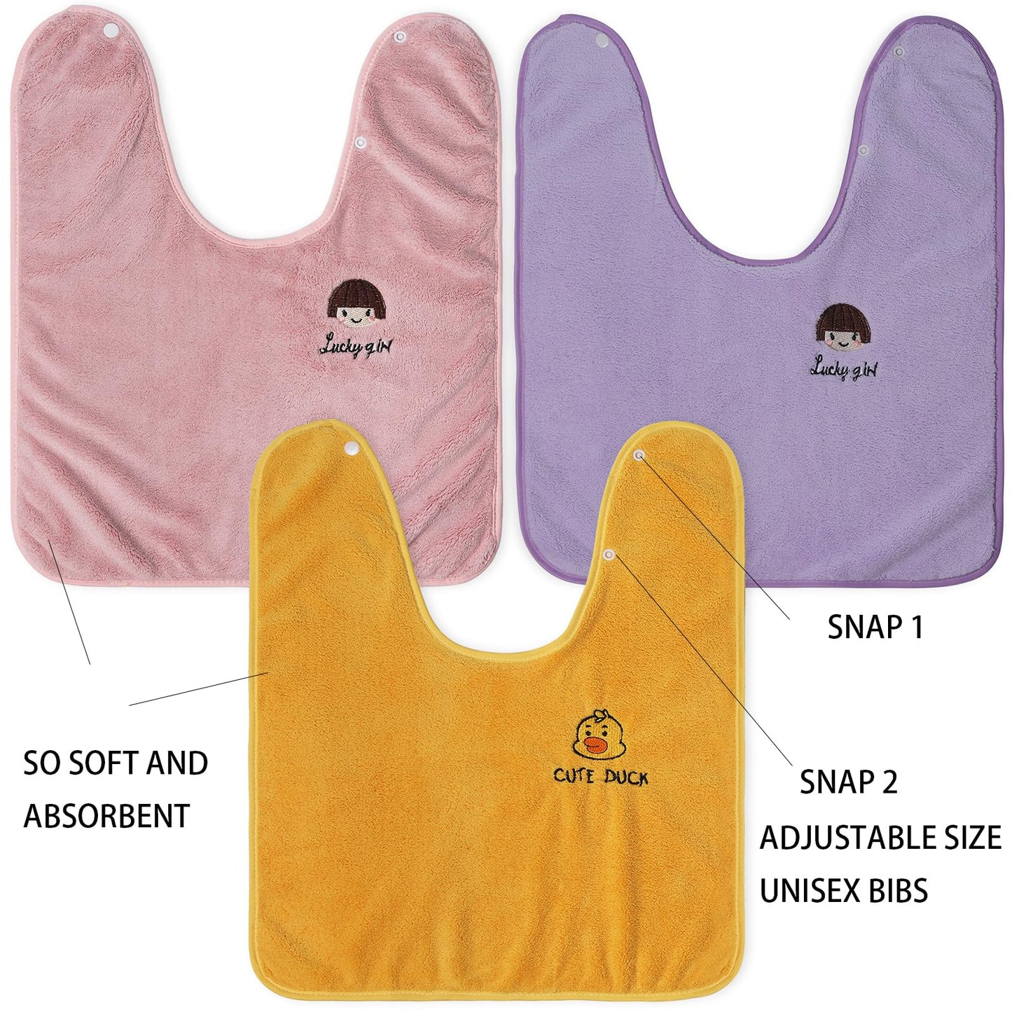 RAXIFU 6 Packed Baby Bibs for Girls or Boys, Large Towel Bibs for Toddler 3-6 Years with Gift Box Packed(2 pink purple yellow)