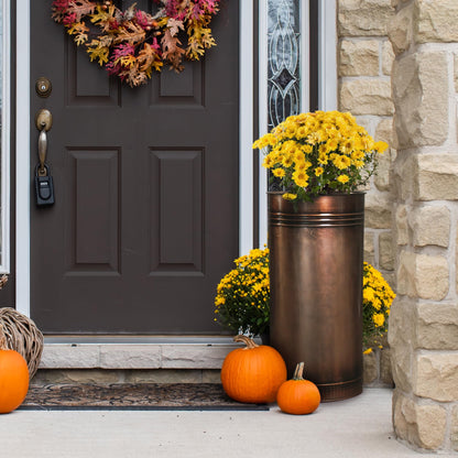 Worth Garden Galvanized Steel Planter 2-Pack - Large:28"x14.5" & Small:24"x12" - Tall Metal Plant Pots - Large Handcrafted Decoration Flower Pot for Indoor Outdoor, Deck, Patio, Front Porch - Bronze