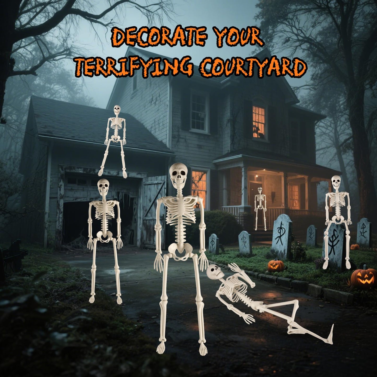 2 Pack 36" Halloween Skeleton, 3 ft Human Skeleton Full Body Posable Joints Plastic Skeleton for Halloween Decoration, Yard Patio Lawn Garden Skeleton Spooky Party Decoration Indoor Outdoor