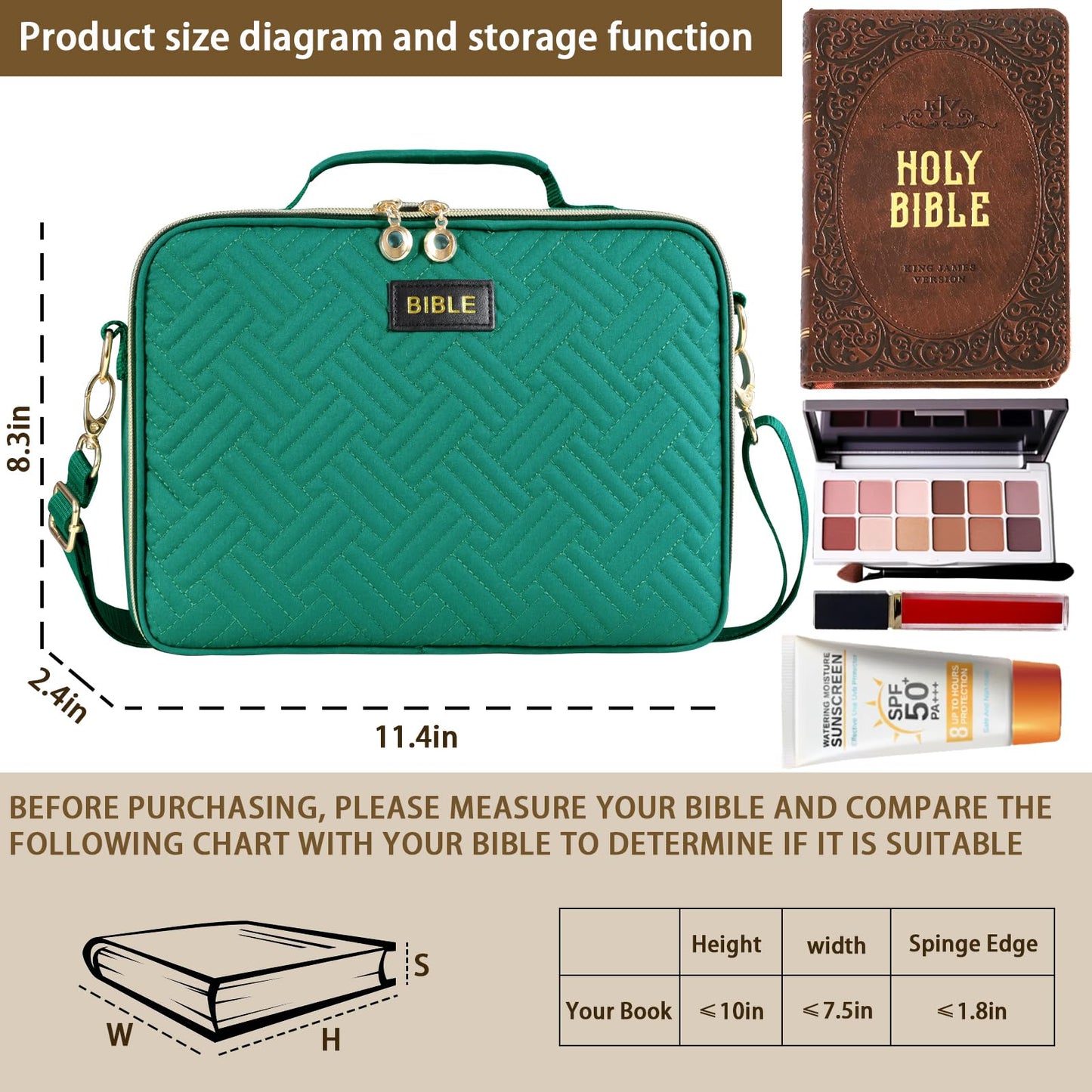 Bible Cover for Women Bible Case, Large Bible Bag, Bible Study Supplies Bible Journaling Kit Book Carrying Case with Bible Highlighters Tabs, Valentines Day Christian Gifts for Women（Pink) (Green)