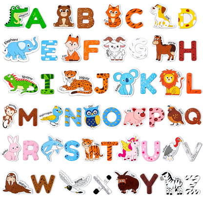 JoyCat Wooden Fridge Magnets for Toddlers – 26 Cute Animals & Uppercase Letters, Large Refrigerator ABC Alphabet Magnets Set for Kids, Preschool Learning Spelling Alphabet Gifts Toy for Ages 2+