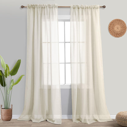 KOUFALL Cream Beige Sheer Curtains 84 Inches Long,Linen Look Semi Light Filtering Shabby Chic Curtains for Living Room Bedroom