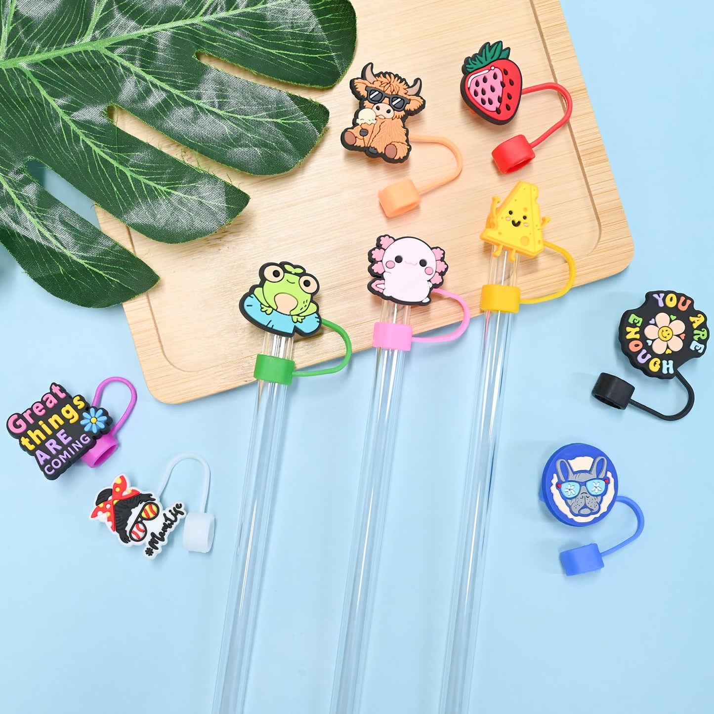 Straw Toppers for Stanley Cup 50PCS Random Different Straw Covers Cap for Tumbler Bulk Cute Funny Stanley Cup Accessories fit 0.4in/10mm and 30&40 Oz Stanleys Tumbler Straws Protector for Party gifts