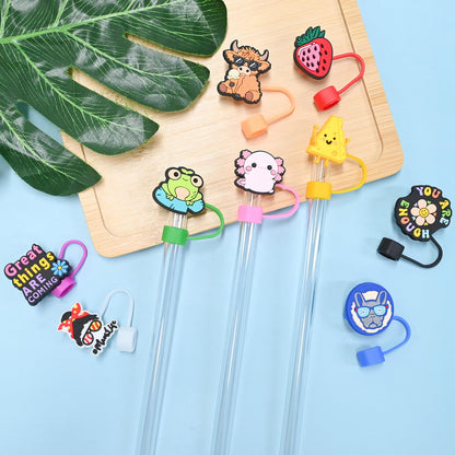 Straw Toppers for Stanley Cup 50PCS Random Different Straw Covers Cap for Tumbler Bulk Cute Funny Stanley Cup Accessories fit 0.4in/10mm and 30&40 Oz Stanleys Tumbler Straws Protector for Party gifts